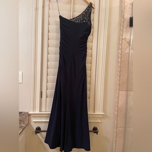 Elegant Navy Blue One-Shoulder Dress